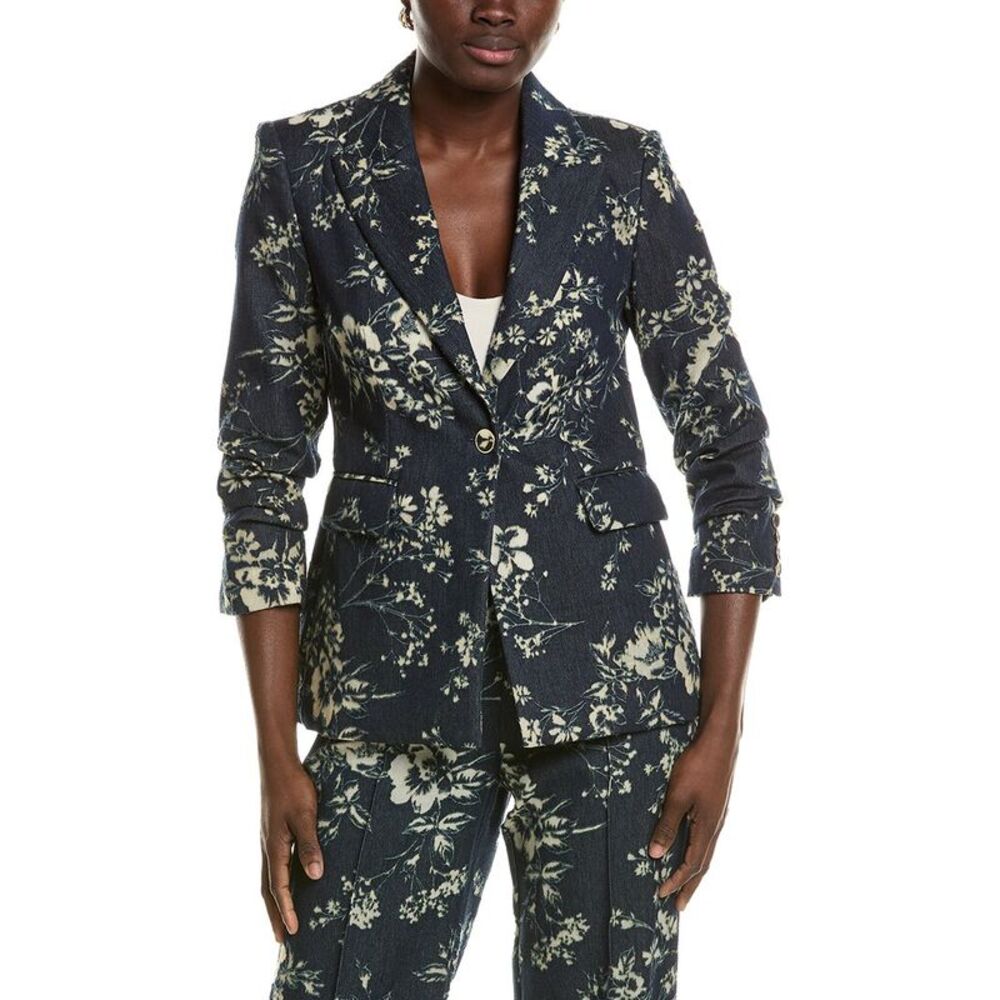 Elie Tahari Womens  The Gabby Denim Burnout Jacket, Blue